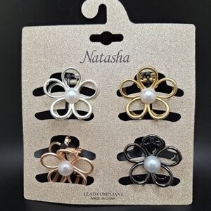 Flower hair clips rose gold silver black gold pearl center hair accessor…